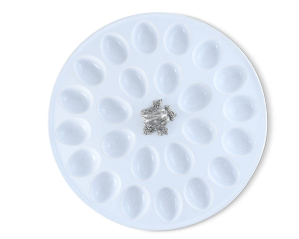 Deviled Egg Tray with Pewter Standing Rabbit