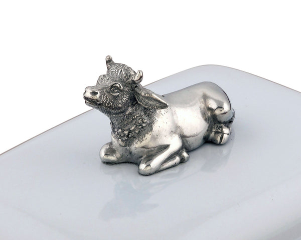 Stoneware Butter Dish with Pewter Mabel the Cow