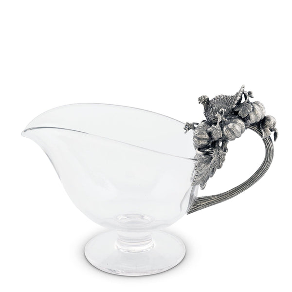 Hand Blown Glass Gravy Boat Pewter Harvest Turkey
