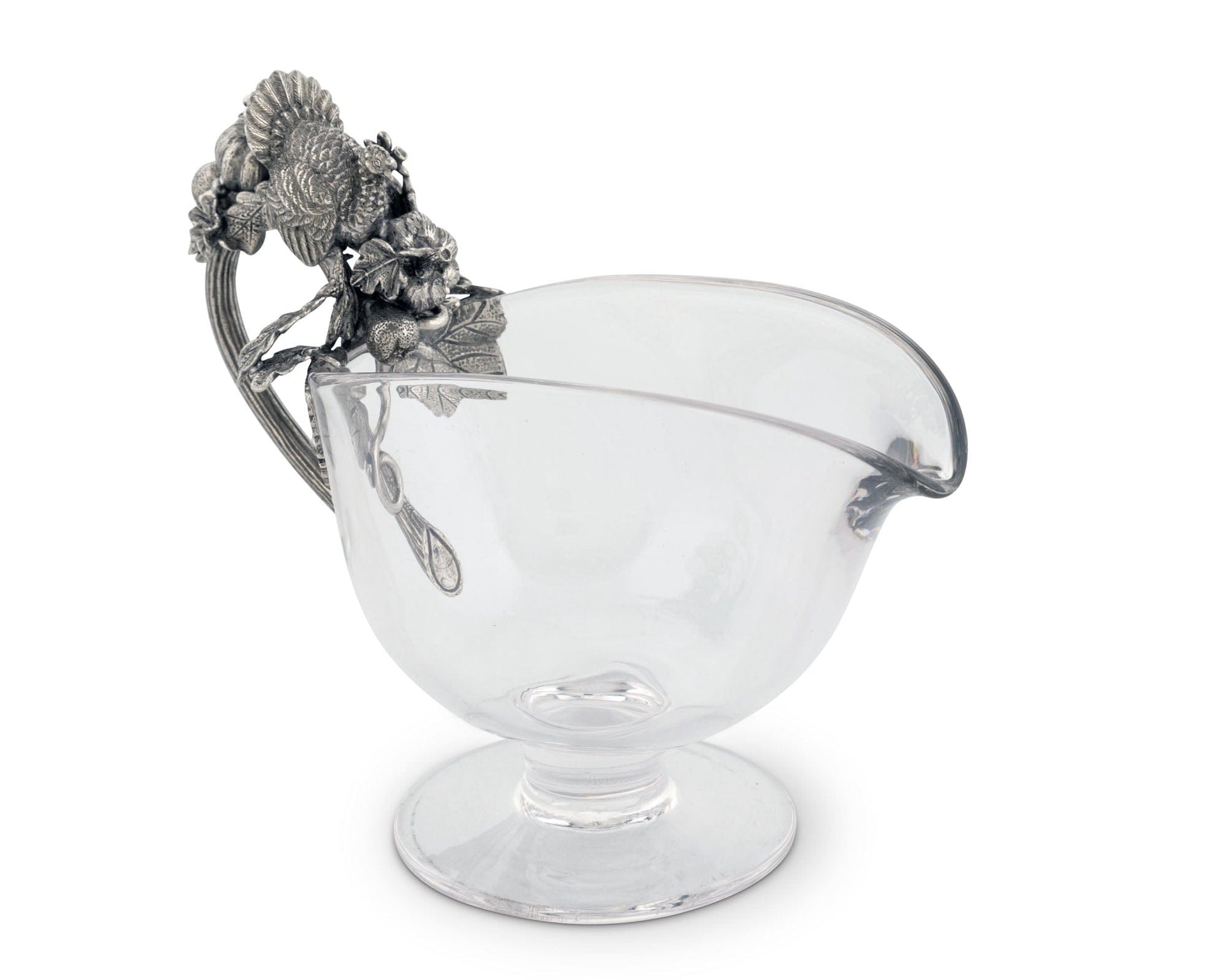 Hand Blown Glass Gravy Boat Pewter Harvest Turkey