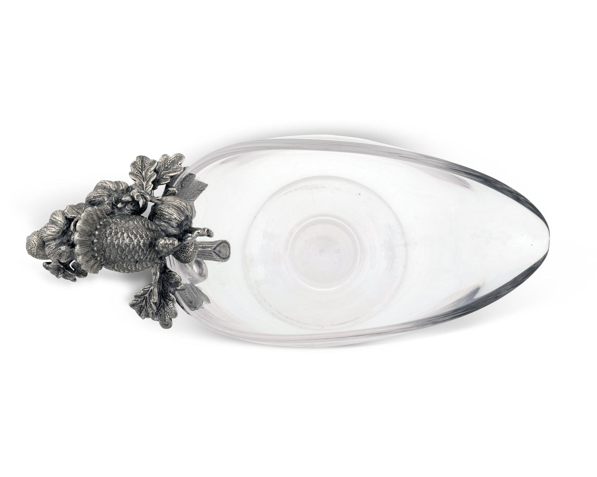 Hand Blown Glass Gravy Boat Pewter Harvest Turkey