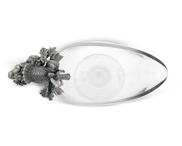 Hand Blown Glass Gravy Boat Pewter Harvest Turkey