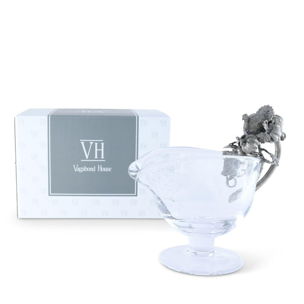 Hand Blown Glass Gravy Boat Pewter Harvest Turkey