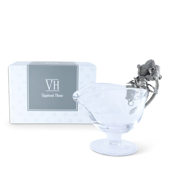 Hand Blown Glass Gravy Boat Pewter Harvest Turkey