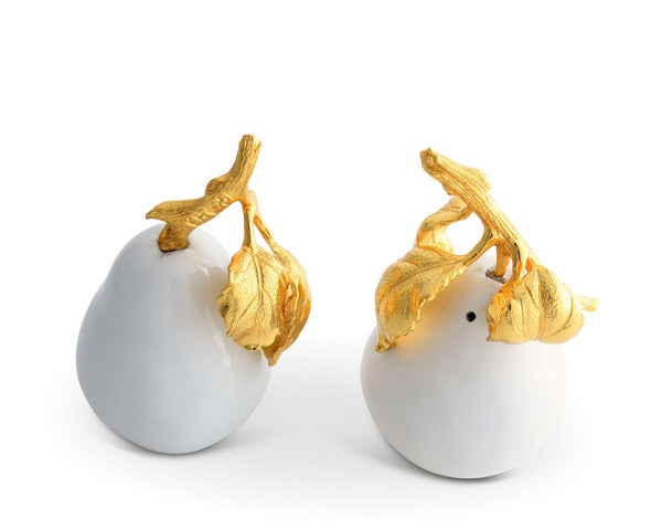 Porcelain Pear Salt and Pepper with Gold Leaf