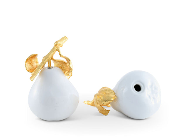 Porcelain Pear Salt and Pepper with Gold Leaf