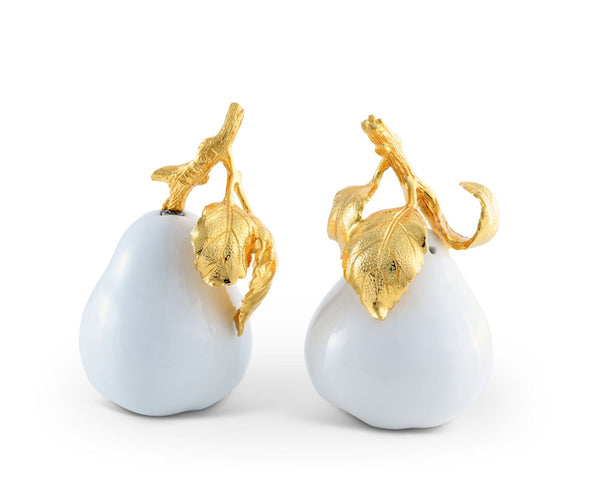 Porcelain Pear Salt and Pepper with Gold Leaf