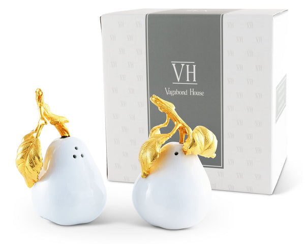 Porcelain Pear Salt and Pepper with Gold Leaf
