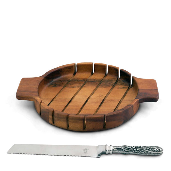 Round Bread Board with Pewter Wheat Knife Vagabond House