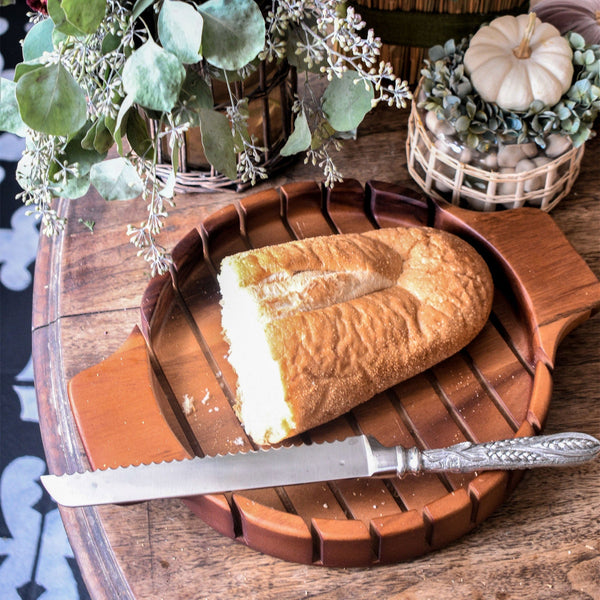 Round Bread Board with Pewter Wheat Knife Vagabond House