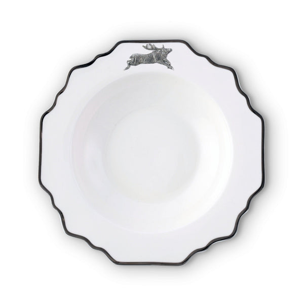 Running Elk Bone China Scallop Soup Plate Platinum Rim