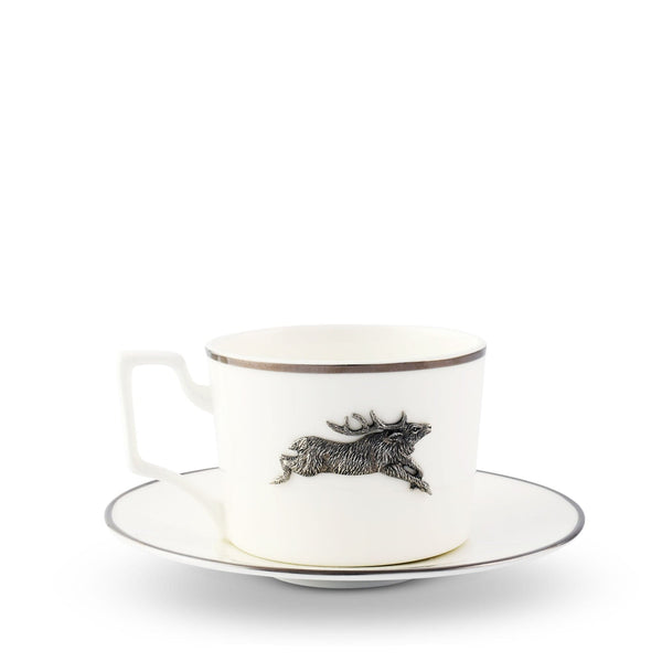 Running Elk Cup and Saucer Bone China Platinum Rim