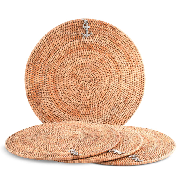 Anchor Placemat Hand Woven Wicker Rattan Round - Set of 4