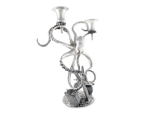 Two Taper Pewter Octopus Candelabrum