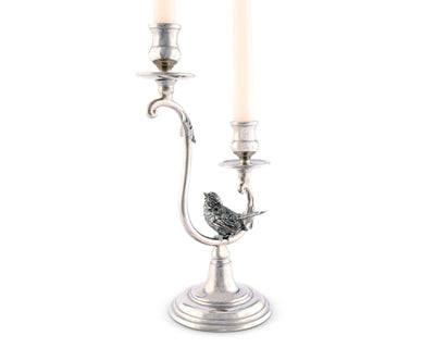 Two Taper Pewter Song Bird Candelabra