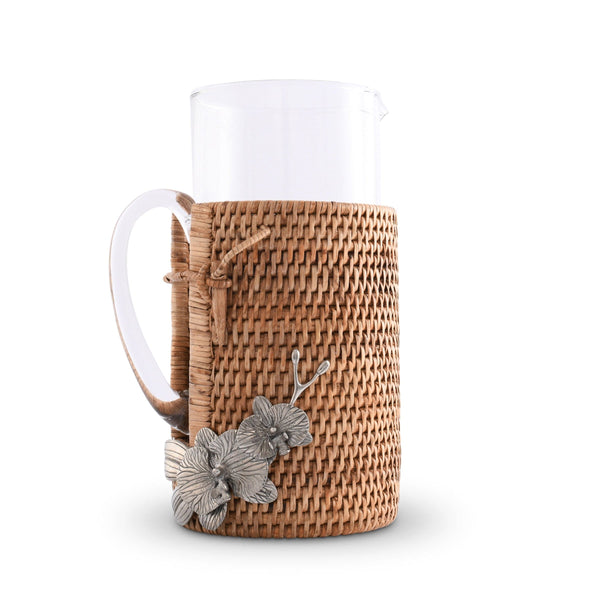 Orchid Glass Pitcher Hand Woven Wicker Natural Rattan Cover