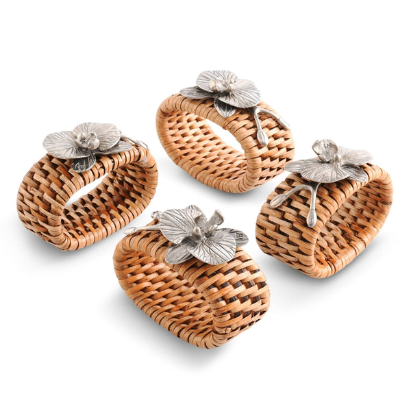 Orchid Hand Woven Wicker Rattan Napkin Ring - Set of 4