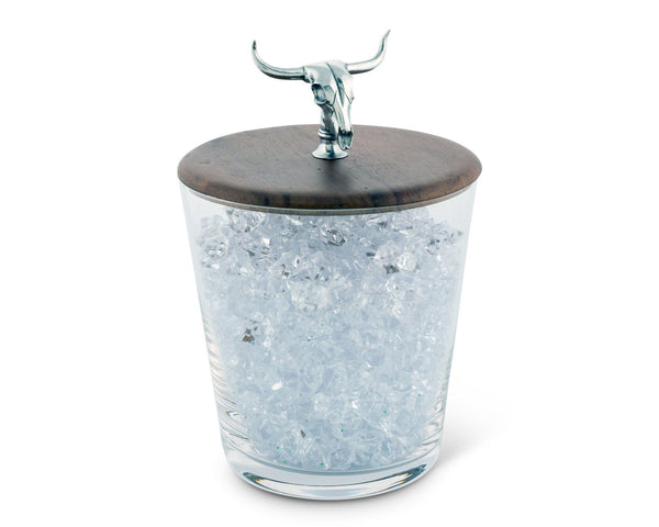 Hand Blown Glass Ice Bucket with Cow Skull Knob