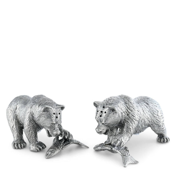 Pewter Fishing Bear Salt & Pepper Set Vagabond House