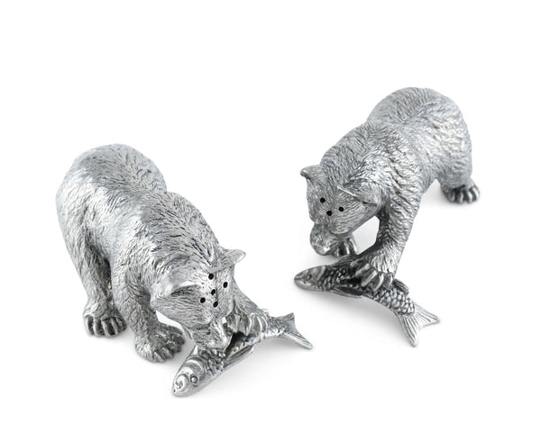 Pewter Fishing Bear Salt & Pepper Set Vagabond House