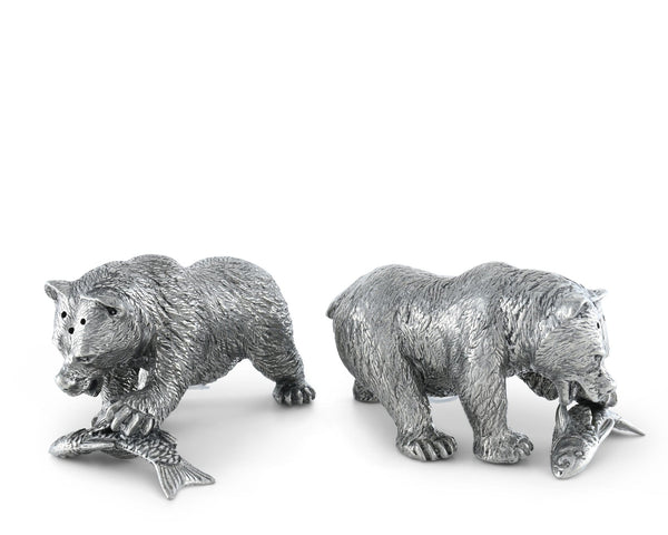 Pewter Fishing Bear Salt & Pepper Set Vagabond House