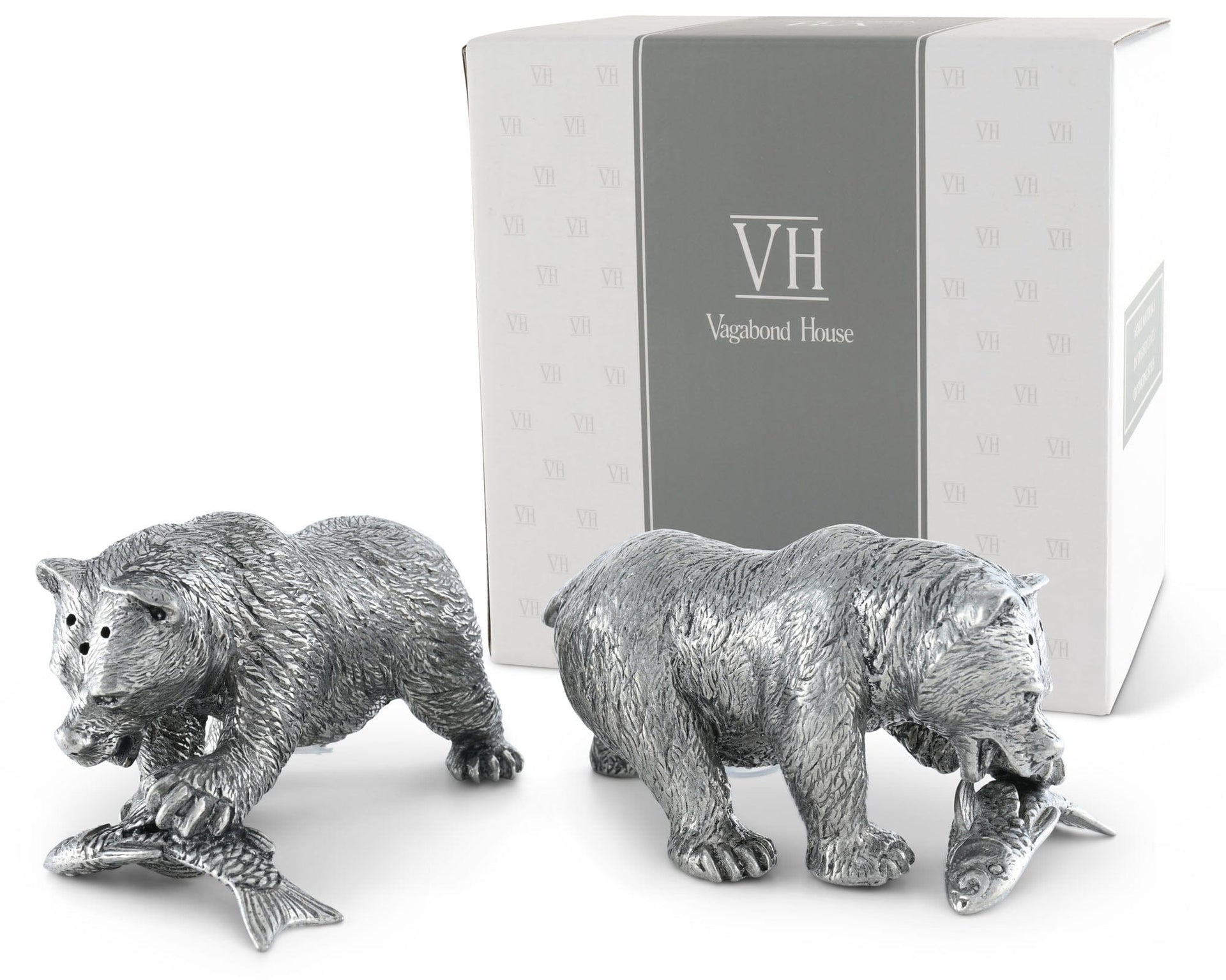 Pewter Fishing Bear Salt & Pepper Set Vagabond House