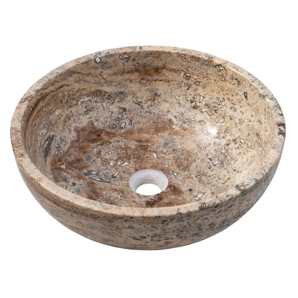 Valencia Beige Travertine Natural Stone Vessel Sink Filled and Polished (D)16