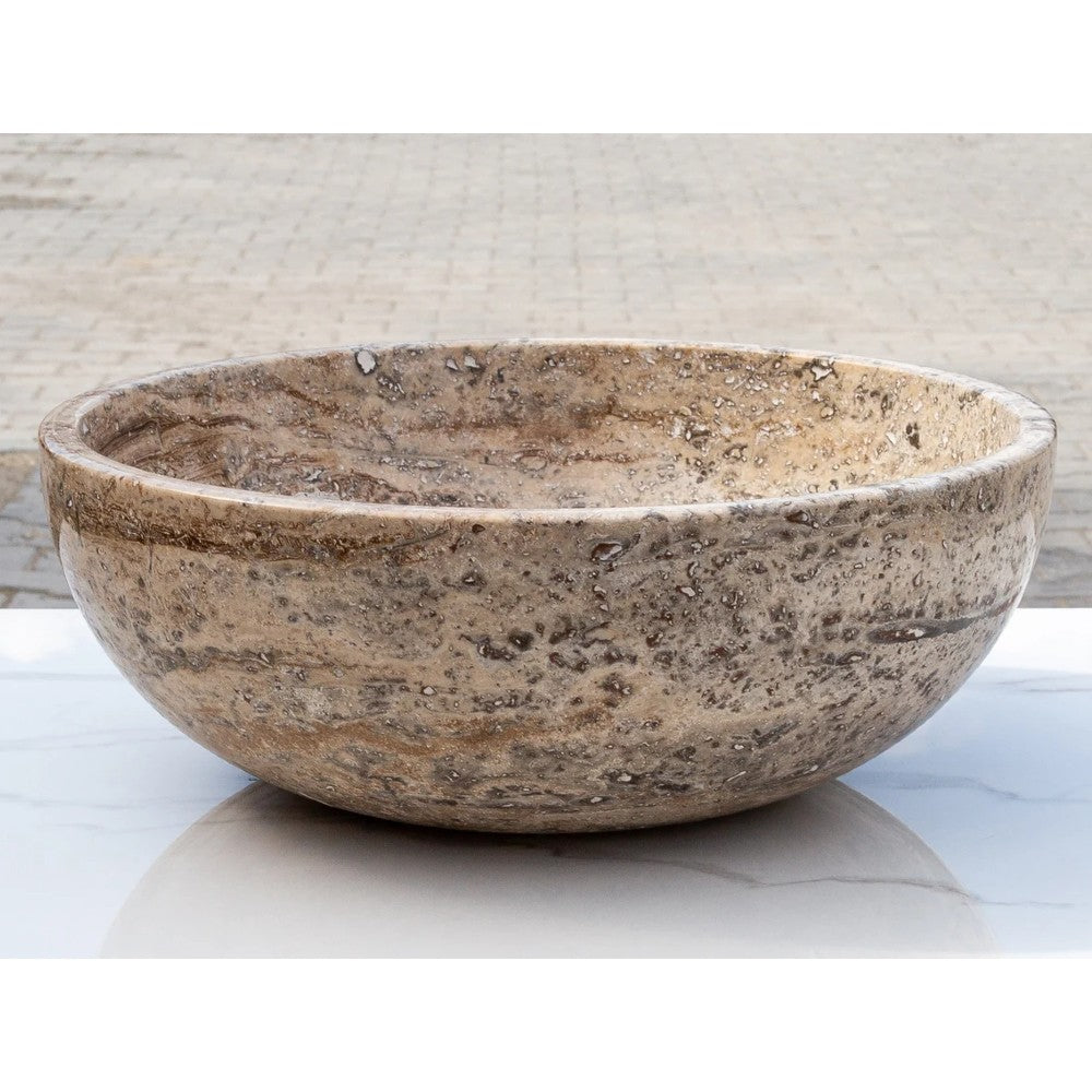 Valencia Beige Travertine Natural Stone Vessel Sink Filled and Polished (D)16