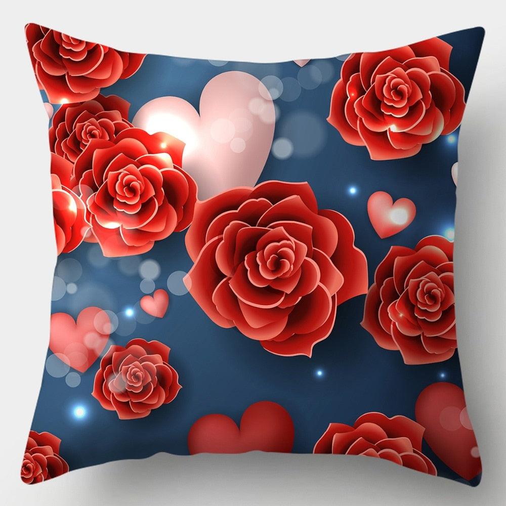 Valentines Day Red Heart And Flowers Pillow Cover Decorative Cushion Case Home Decor Sofa Couch Bedroom Car Flower Pillow Covers Love Pillow Covers Decorative Linen Square Throw Pillow Covers Couple Cushion Cases Home Decor for Sofa Bedroom Car  45x45cm