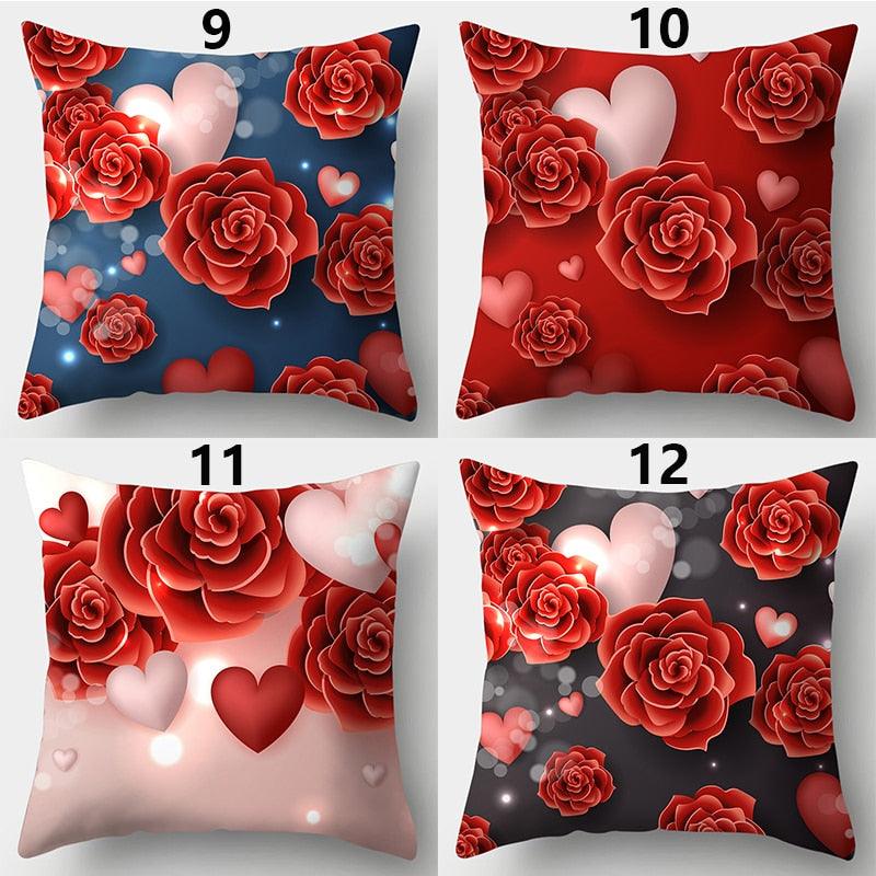 Valentines Day Red Heart And Flowers Pillow Cover Decorative Cushion Case Home Decor Sofa Couch Bedroom Car Flower Pillow Covers Love Pillow Covers Decorative Linen Square Throw Pillow Covers Couple Cushion Cases Home Decor for Sofa Bedroom Car  45x45cm