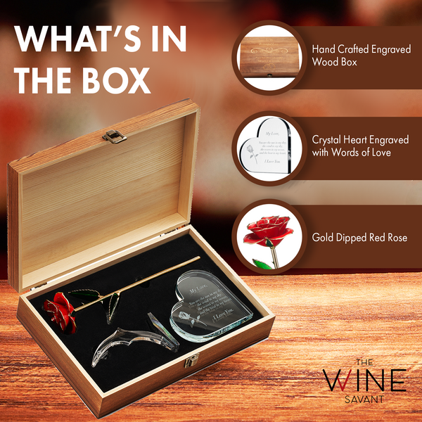Anniversary, Birthday & Everyday 24K Gold Rose Love Box for Wife, Her, Women - Engraved Wooden Set 'To My Beautiful Love' Inscription, Includes Crystal Heart - For Birthday 1st Anniversaries