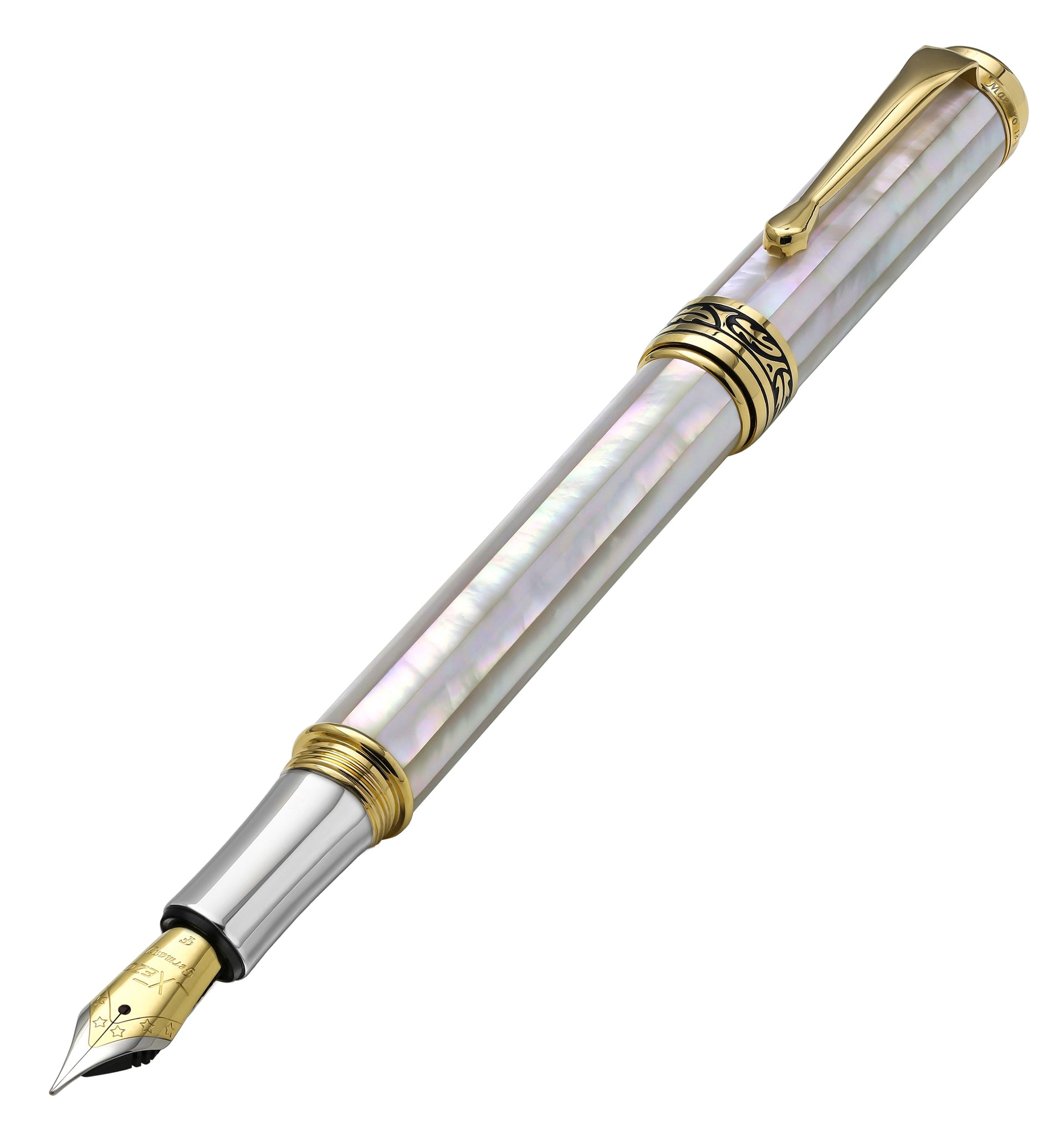 Maestro® 18K Gold Plated Fountain Pen (Fine Nib) - Oceanic White mother-of-pearl