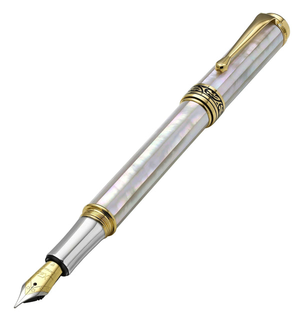 Maestro® 18K Gold Plated Fountain Pen (Fine Nib) - Oceanic White mother-of-pearl - Gifts for You 'n Me