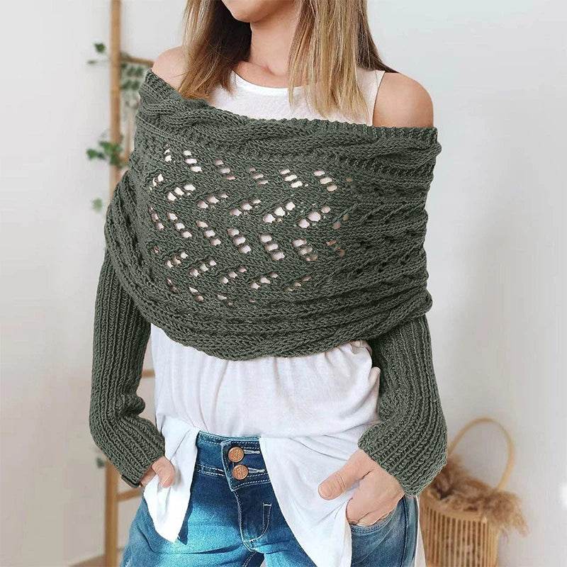 Bohemian Braided Crochet Sweater Scarf with Sleeves for Women