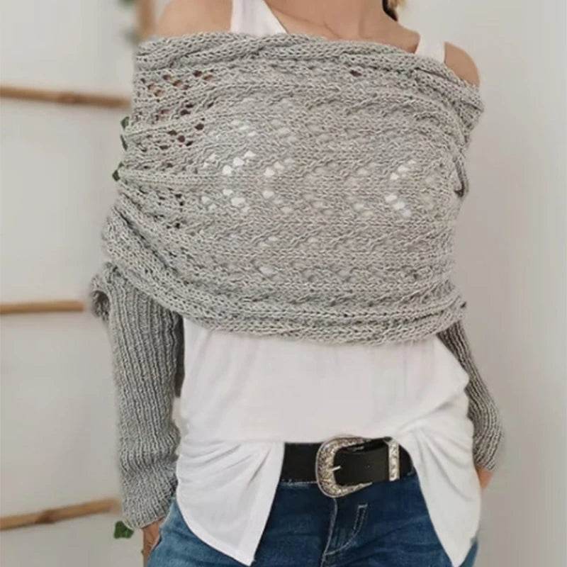 Bohemian Braided Crochet Sweater Scarf with Sleeves for Women