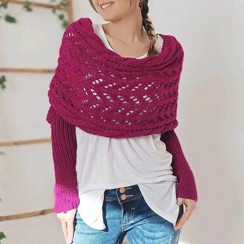 Bohemian Braided Crochet Sweater Scarf with Sleeves for Women
