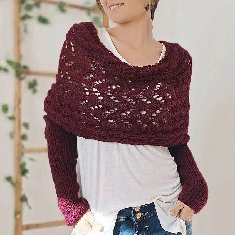 Bohemian Braided Crochet Sweater Scarf with Sleeves for Women