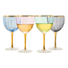 Art Deco Colored Crystal Wine Glass Set of 4, Large 18oz Stemmed Glasses Vibrant Vintage Glasses for White & Red, Water, Margarita Glasses, Gift Idea, Color Glassware - Gilded Rim and Gold Stem