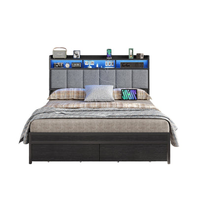 Full RGB LED Bed Frame with RGB LED, USB Charging, Storage Drawers, No Box Spring Needed Black - Vektaya