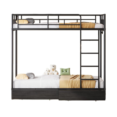 Twin Metal Bunk Bed with LED, USB Charging, Storage Drawers, No Box Spring Needed Black - Vektaya