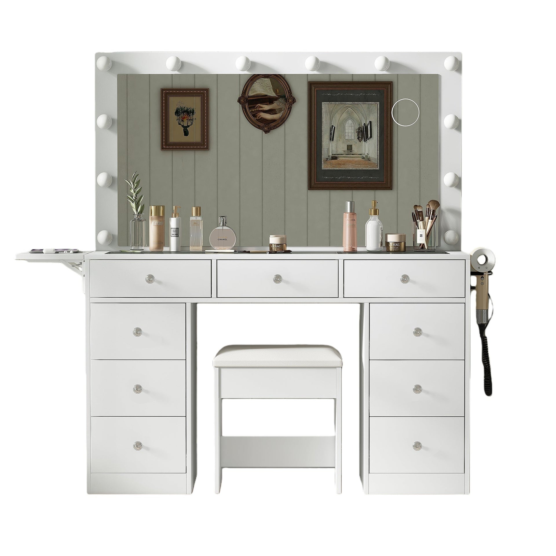 Vektaya US-VD007 Bedroom Makeup Vanity desk with LED Mirror, 9 Drawers