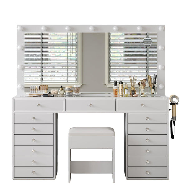 15-Drawer LED Mirror Vanity Desk - Vektaya