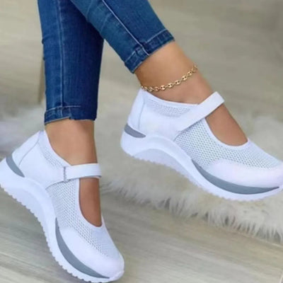 Velcro Strap Round-Toe Wedge Sneakers
