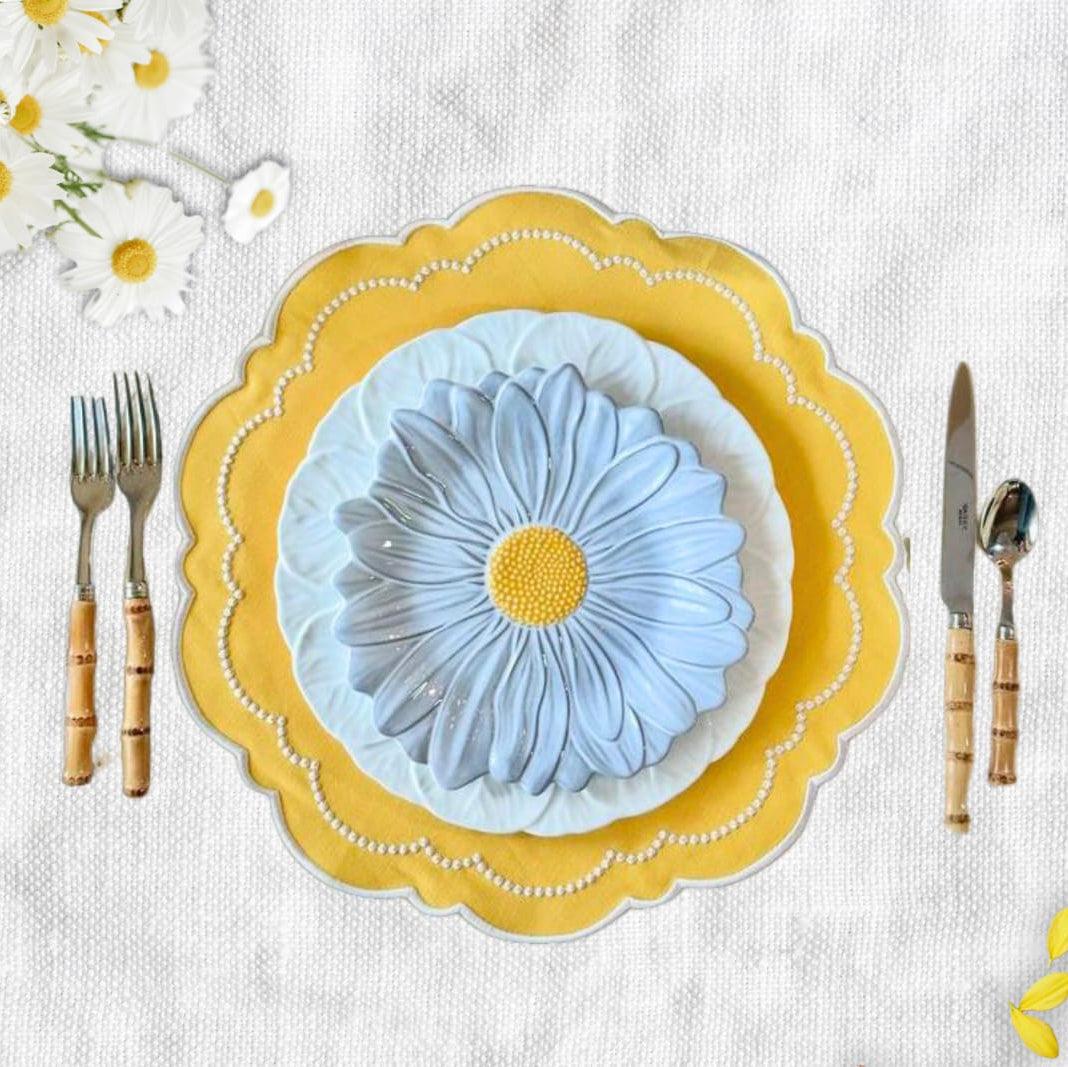 SPRING TABLE DECOR – VELORA YELLOW ROUND FABRIC PLACEMAT