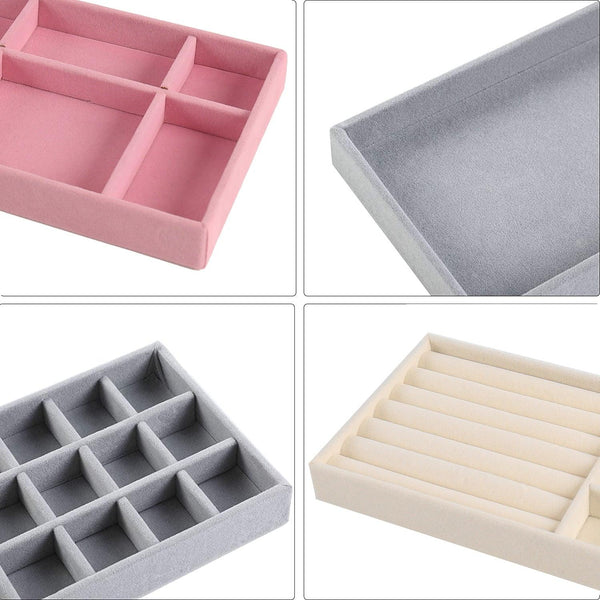 Velvet Jewelry Display Stackable Exquisite Jewelry Holder Portable Ring Earrings Necklace Organizer Box organizer Velvet Drawer Organizer Showcase Jewelry Storage for Bracelet Necklace Earring Ring