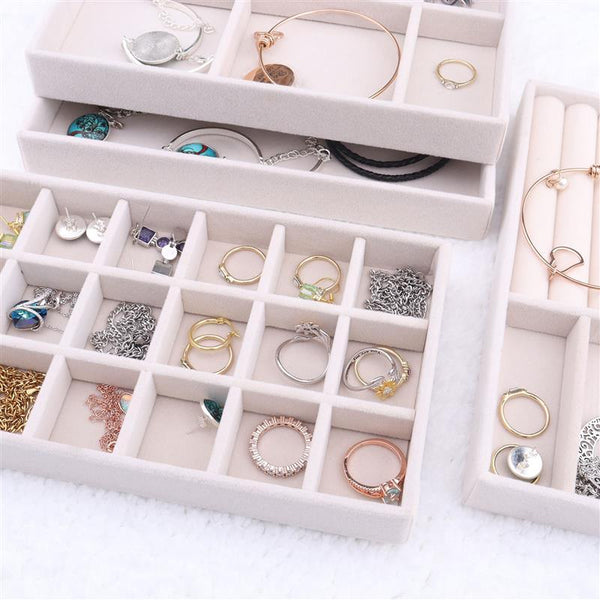 Velvet Jewelry Tray Handicraft Accessories Storage Ring Earring Necklace Finished Product Display Box Grey Beige Organizer Jewelry Storage Organizer Drawer Tray for Necklaces, Rings, Bracelets and Earrings