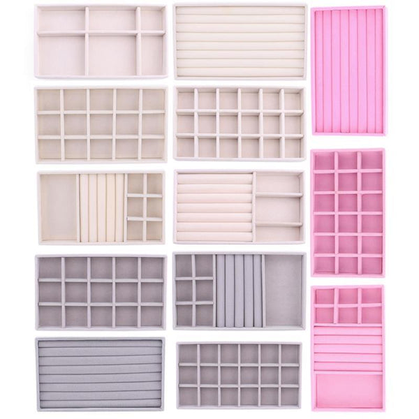 Velvet Jewelry Tray Handicraft Accessories Storage Ring Earring Necklace Finished Product Display Box Grey Beige Organizer Jewelry Storage Organizer Drawer Tray for Necklaces, Rings, Bracelets and Earrings