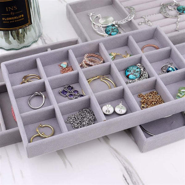 Velvet Jewelry Tray Handicraft Accessories Storage Ring Earring Necklace Finished Product Display Box Grey Beige Organizer Jewelry Storage Organizer Drawer Tray for Necklaces, Rings, Bracelets and Earrings