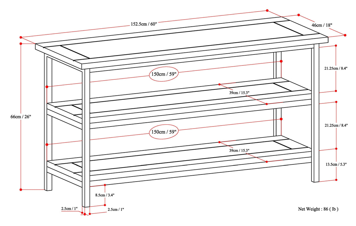 Skyler 60 Inch Wide Solid Mango Wood TV Stand in Dark