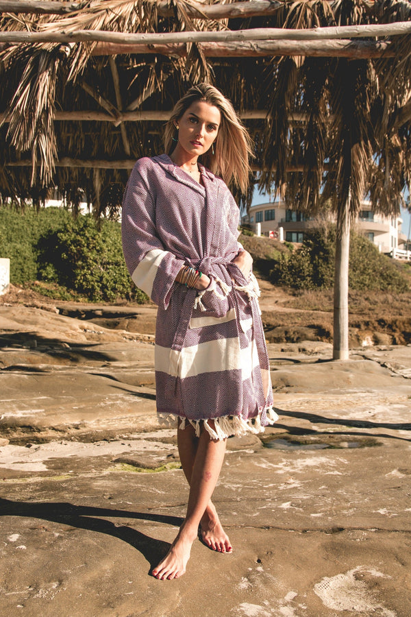 Venice Turkish Towel Bathrobe – 100% Turkish Cotton Unisex Kimono Robe with Deep Pockets & Belt (S/M, L/XL)